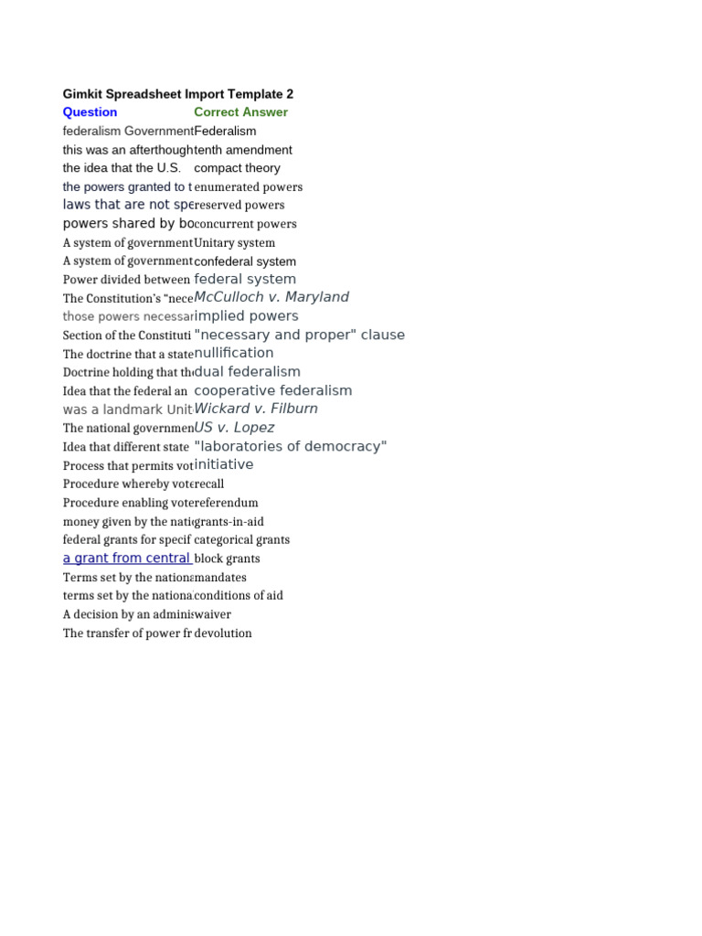 Gimkit Spreadsheet Import Template 2 | PDF