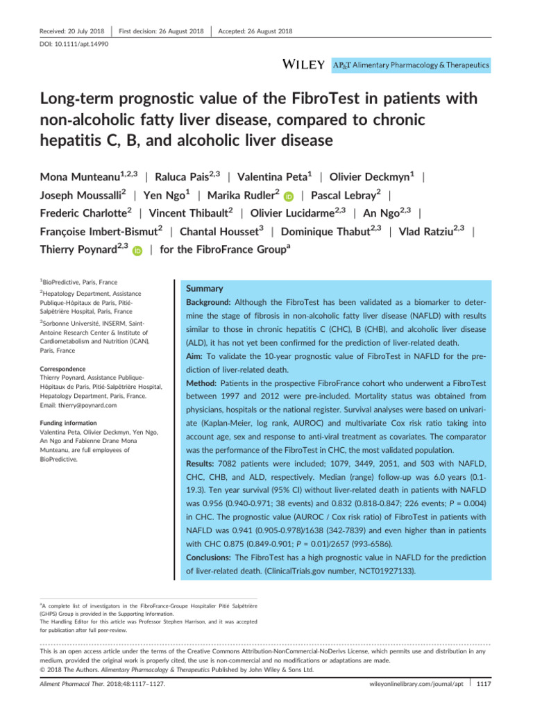 FibroTest's Prognostic Value in NAFLD | PDF | Medical Specialties ...