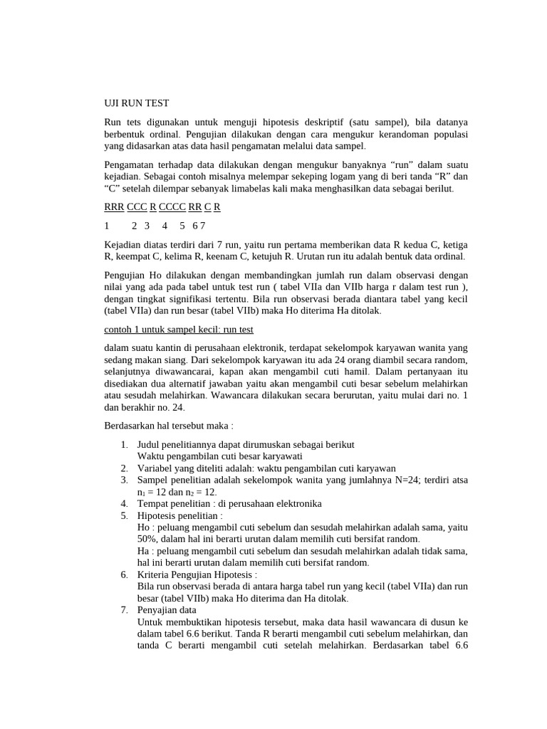Uji Run Test untuk Data Ordinal | PDF