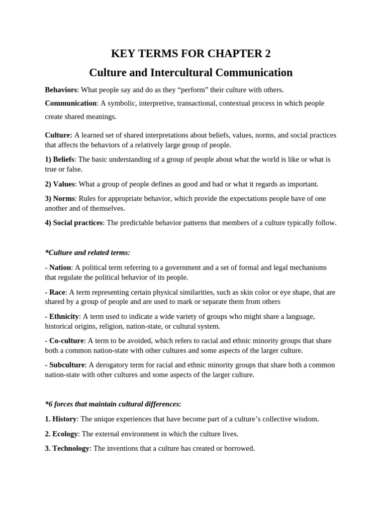 Key Terms For Chapter 2 | PDF | Communication | Cross Cultural ...