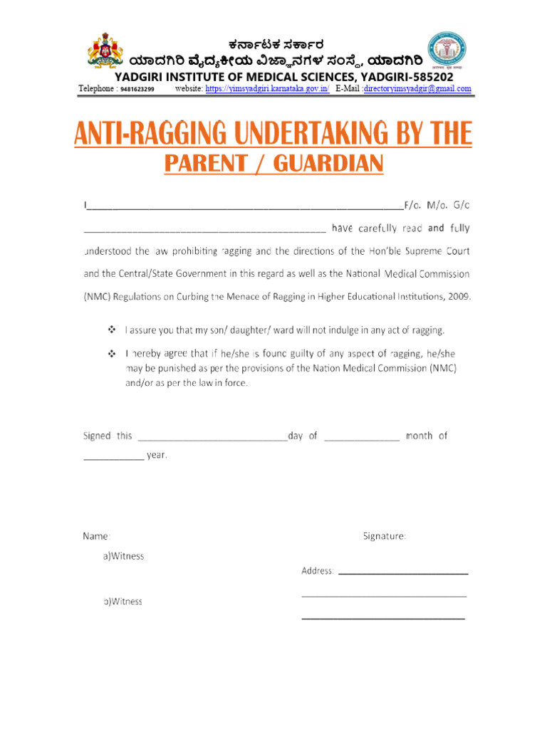 Anti Ragging by Parents and Students Format | PDF