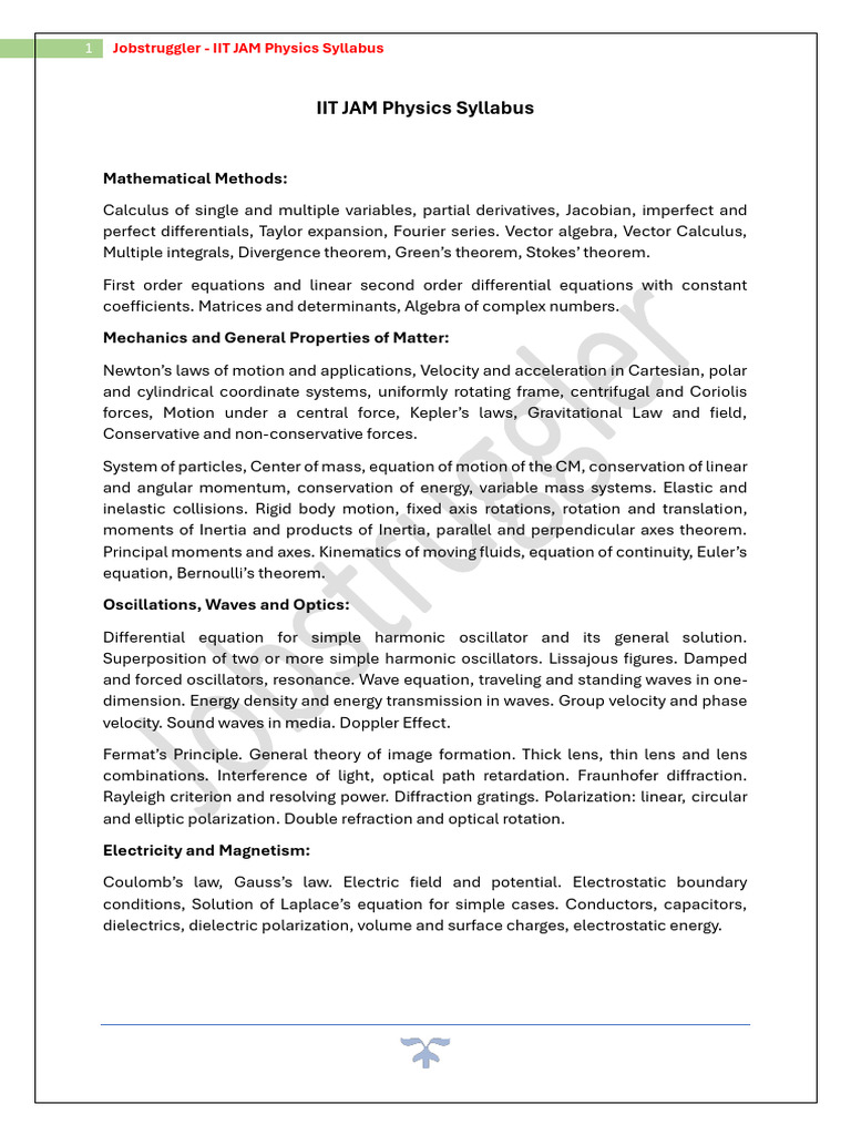 IIT JAM Physics Syllabus | PDF | Waves | Force