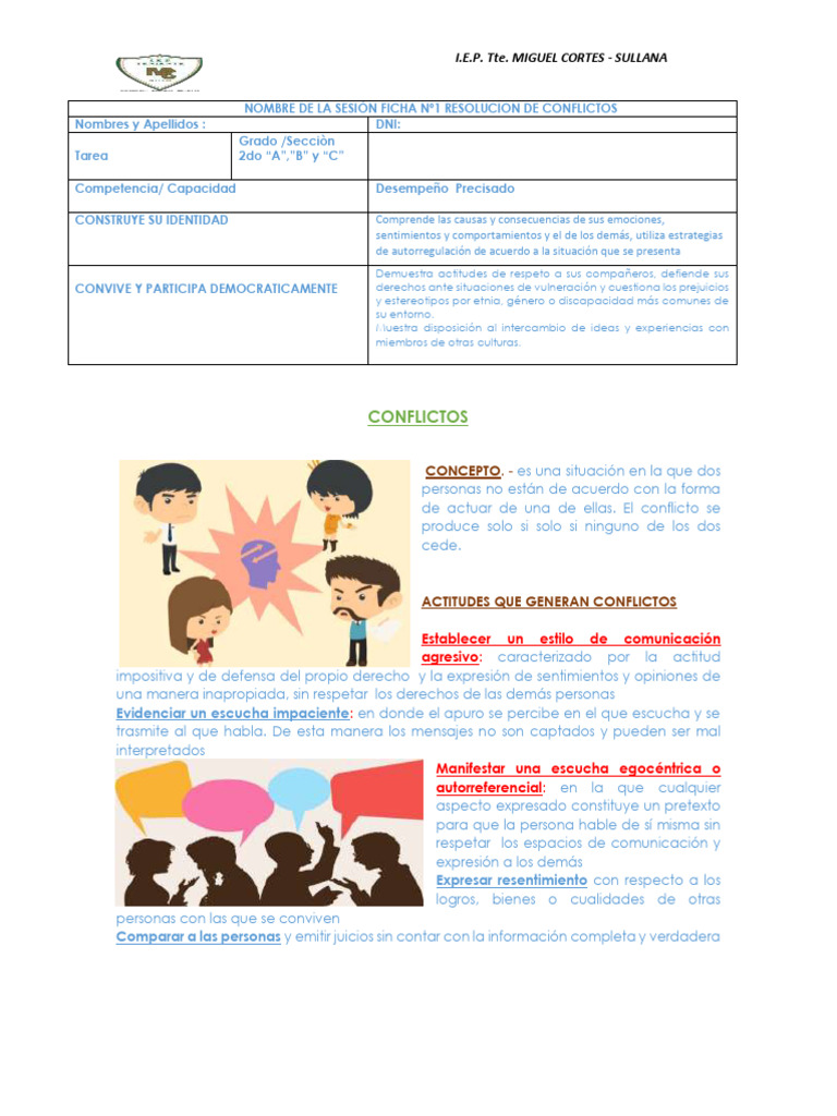 Resolución de Conflictos Escolares | PDF | Las emociones | Conceptos ...