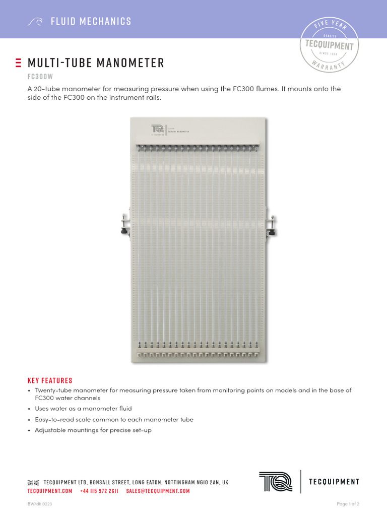 FC300w Flume Manometer Datasheet | PDF | Pressure Measurement | Metrology