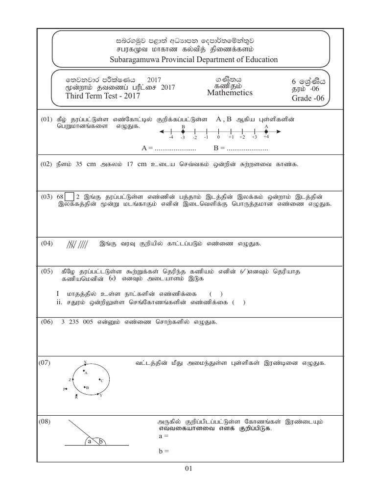 Grade 6 - Mathematics - 3rd Term 2017 | PDF