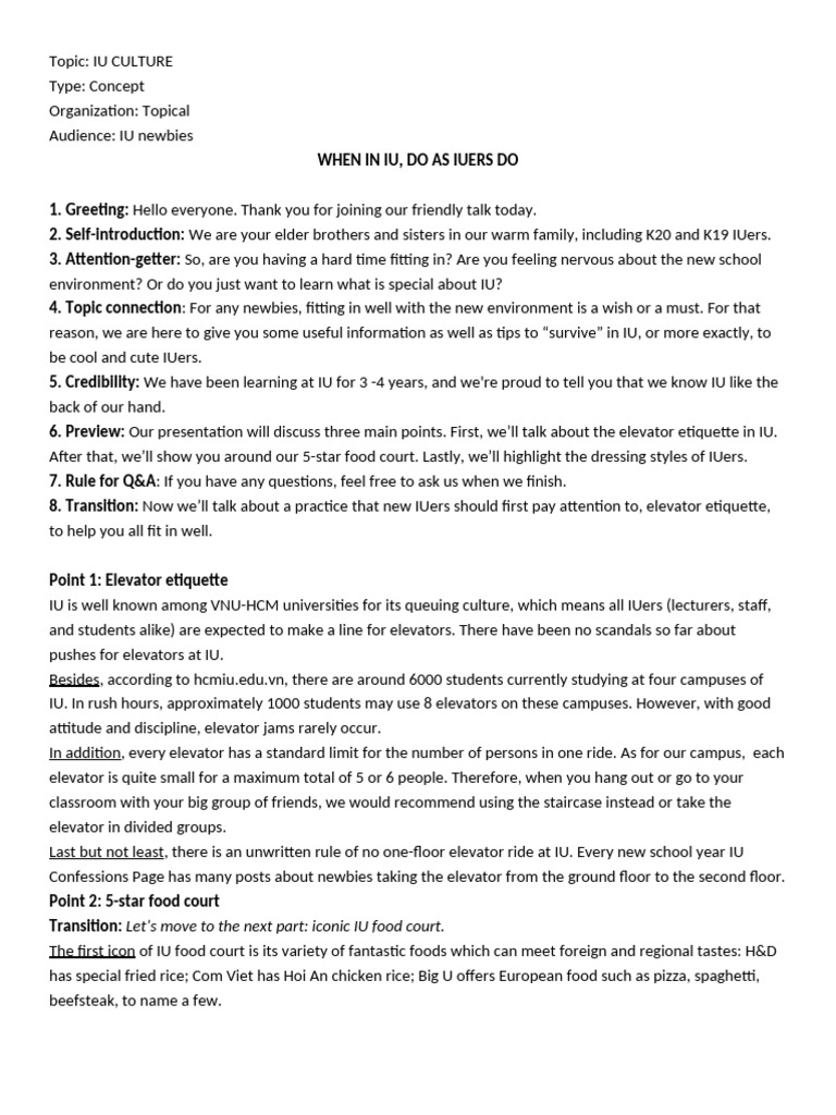 IU Culture - Full Script For Slide Design | PDF