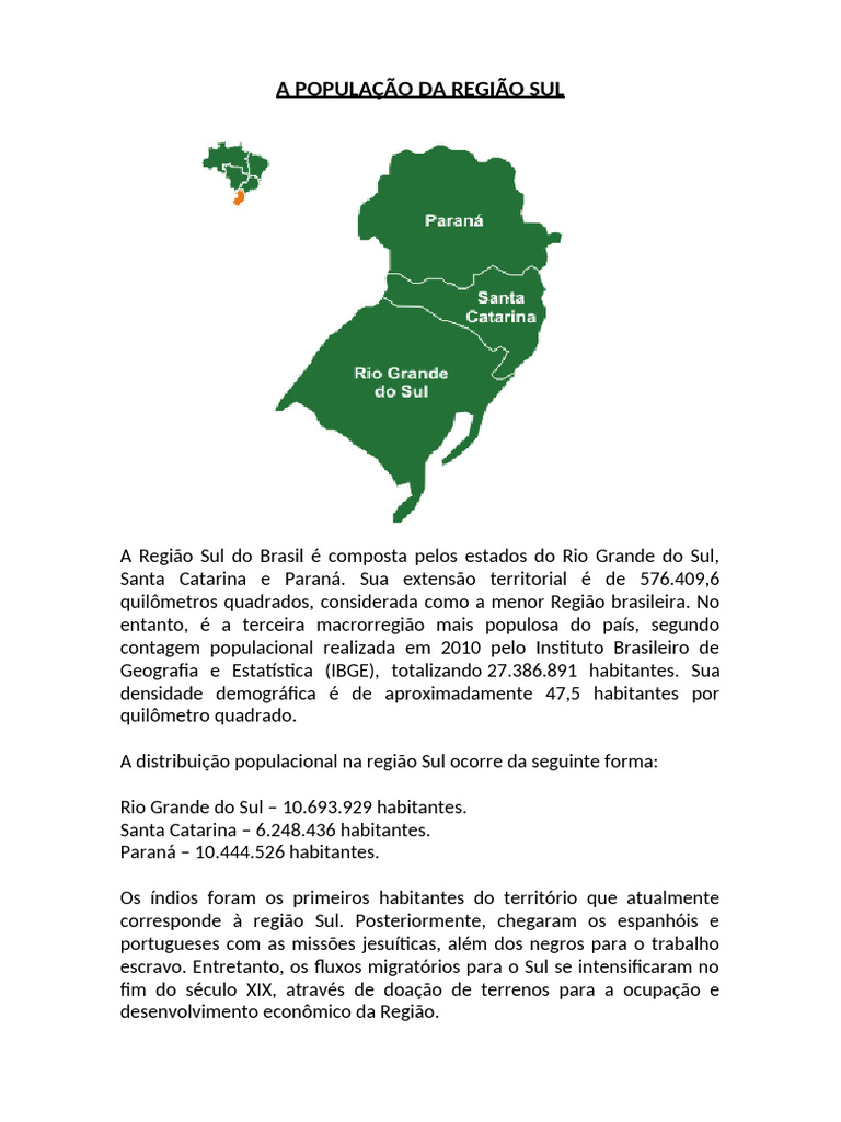 Imigração e Formação da População Sulista | PDF | América do Sul | Brasil