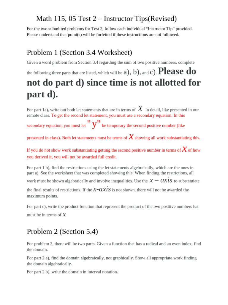 Math 115 Test 2 Instructor Tips | PDF