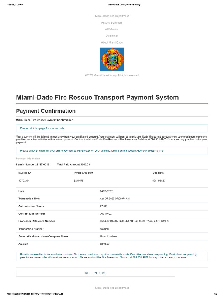 Miami-Dade County Fire Permiting | PDF | Payments | Credit Card