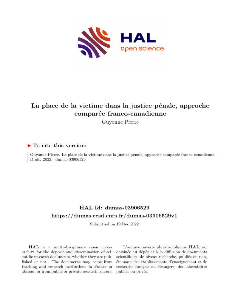 Victime et justice pénale : approche franco-canadienne | PDF ...