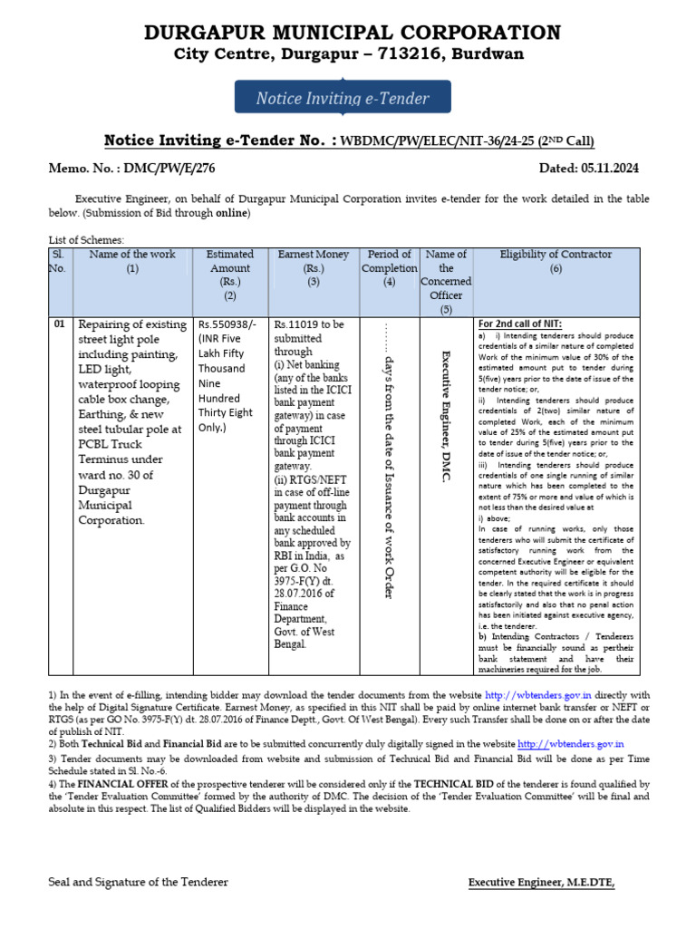 Durgapur Municipal Corporation e-Tender | PDF | Road Surface