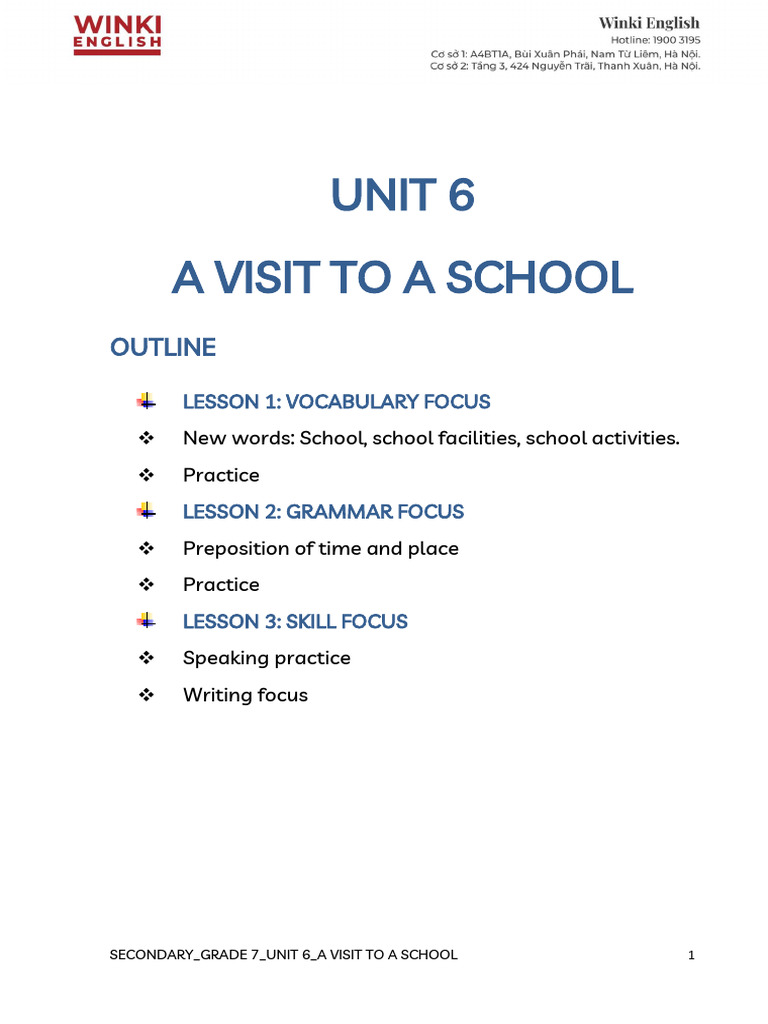 Grade 7 - Unit 6 - A Visit To School | PDF | Schools | Workweek And Weekend