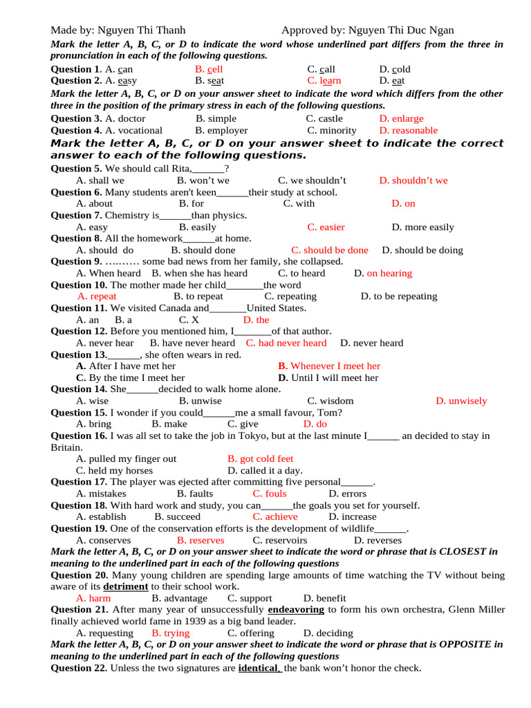 Pronunciation and Grammar Quiz Questions | PDF | Advertising | James Watson
