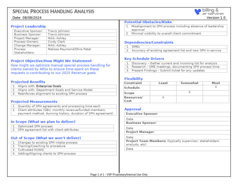 One Page Charter - Special Process Handling Analysis | PDF | Business ...