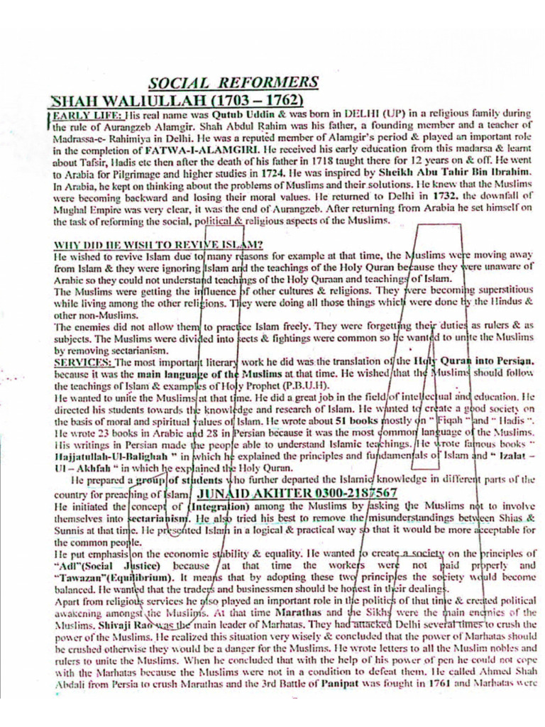 Religious Reforms Sir Junaid Akhtar Notes | PDF