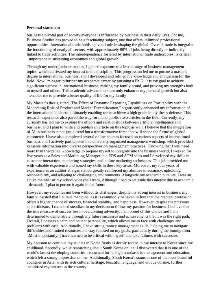 Personal Statement | PDF | Artificial Intelligence | Intelligence (AI ...