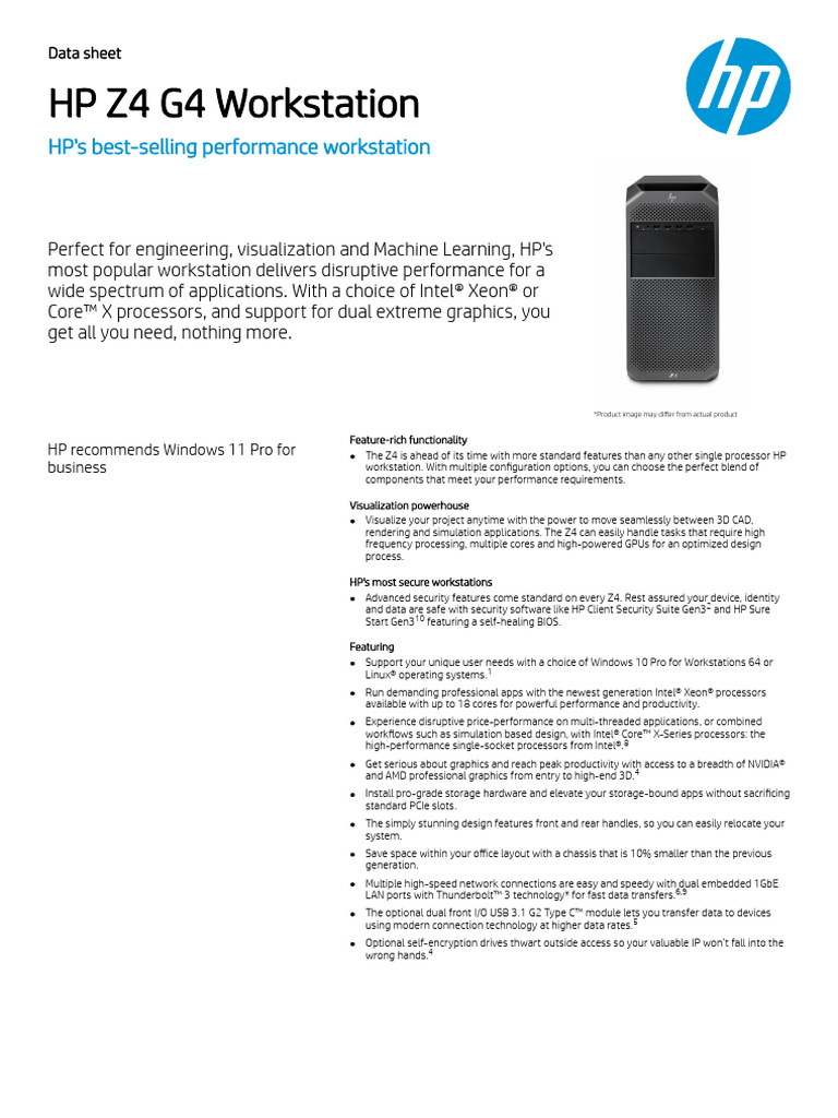 HP Z4 G4 Workstation | PDF | Microsoft Windows | Windows 7