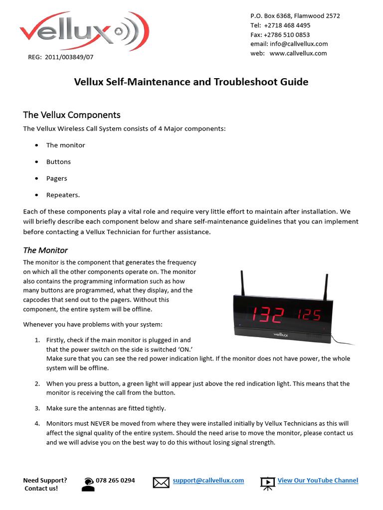 Vellux Call System Maintenance Guide | PDF | Computer Monitor | Switch