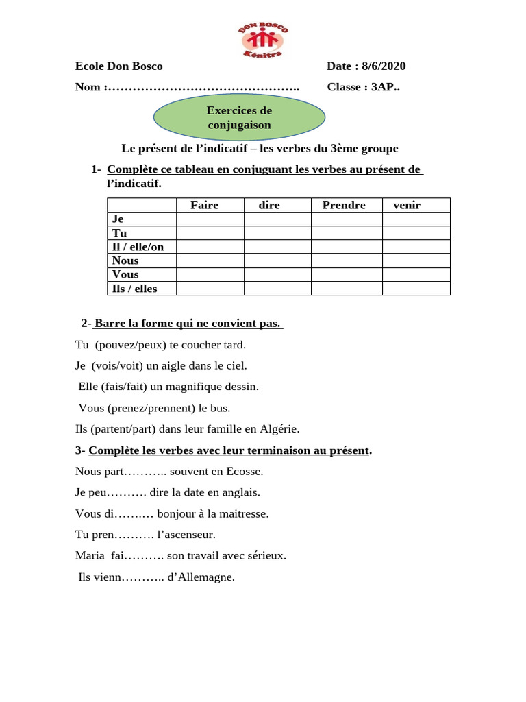 Exercices de conjugaison au présent | PDF | Arts du langage et discipline
