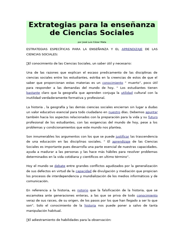 Extrategias Para La Enseñanza de Ciencias Sociales | PDF | Aprendizaje ...