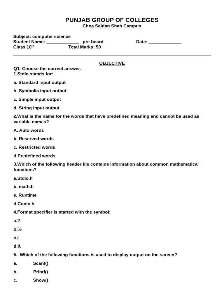 10th computer science pre board pdf parameter computer programming