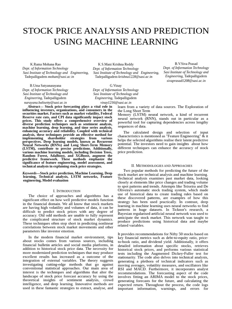 Stock Price Prediction with ML Techniques | PDF | Autoregressive ...