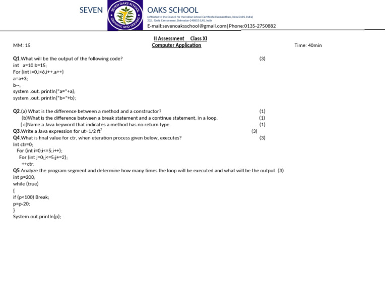 Class XI Computer Application Assessment | PDF | Teaching Methods ...