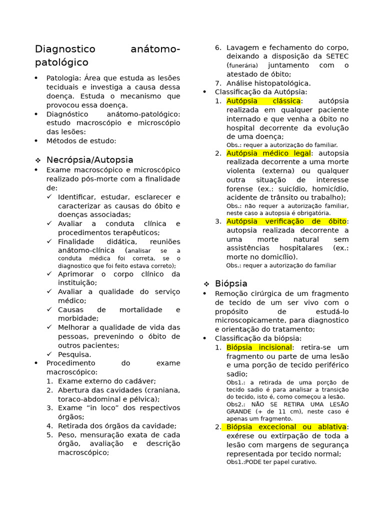 Diagnóstico Anátomo-Patológico e Biópsias | PDF | Autópsia | Patologia