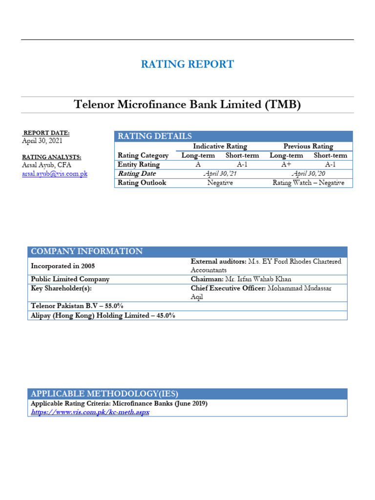 Telenor Microfinance Bank Rating Report | PDF | Banks | Microfinance