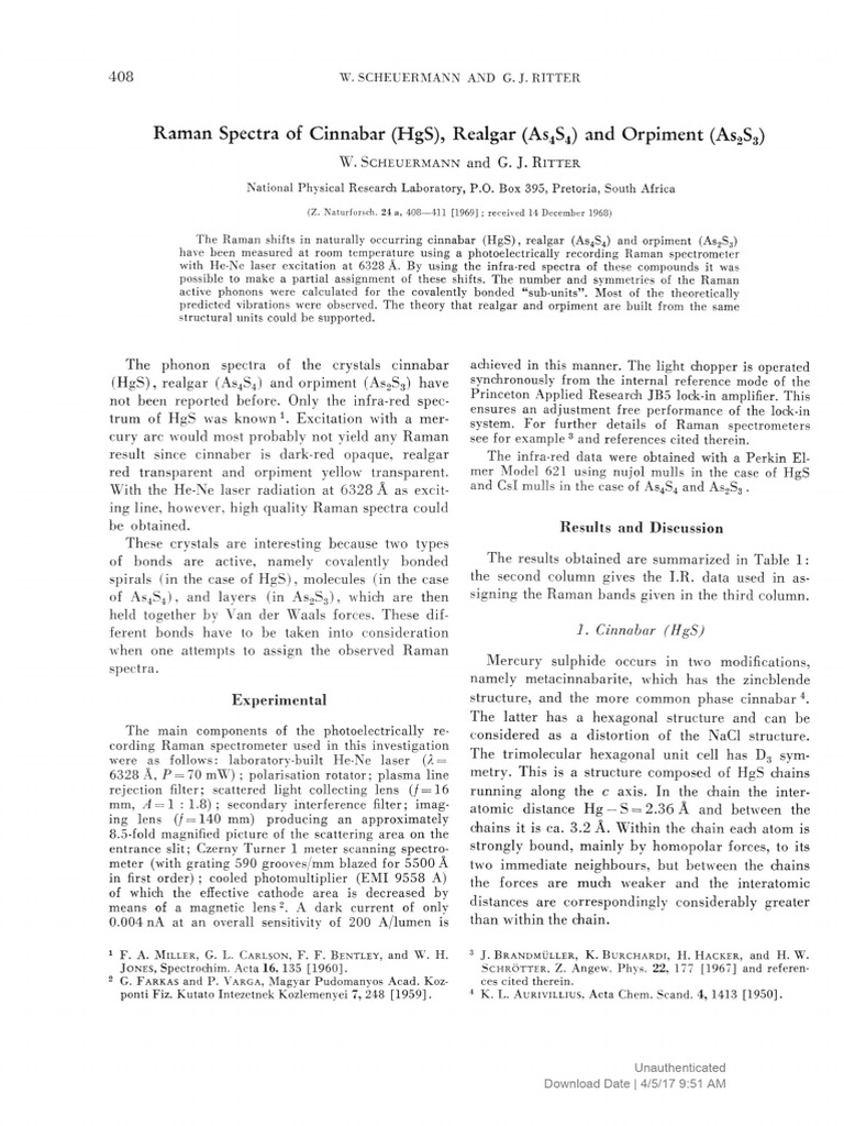 Raman Spectra of Cinnabar (HGS), Realgar (As4S4) and Orpiment (As2S3 ...