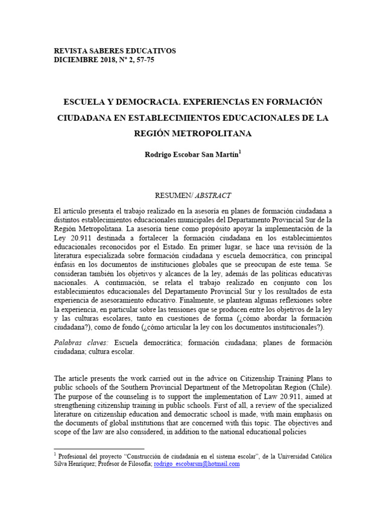 Formación Ciudadana en Escuelas Chilenas | PDF | Plan de estudios ...