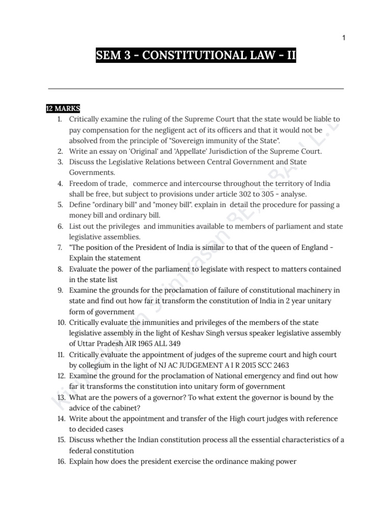 Sem 3 - Constitutional Law - II | PDF | Pardon | Precedent