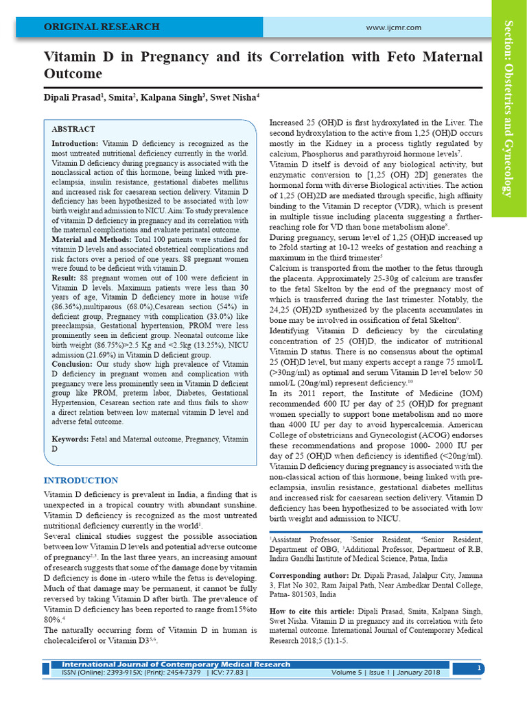 Vitamin D Deficiency in Pregnancy Study | PDF | Vitamin D | Pregnancy
