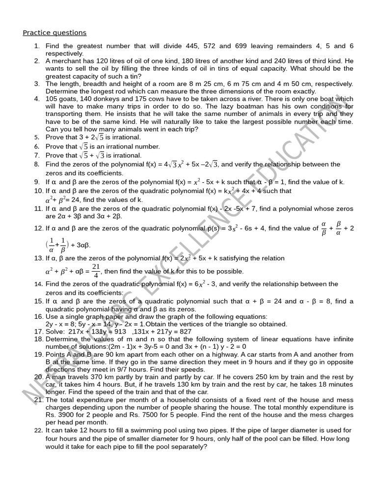Math Problem Solving Practice Questions | PDF | Polynomial | Quadratic ...