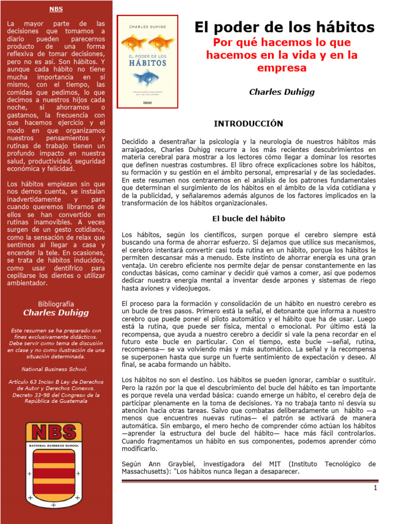 El Poder de Los Hbitos | PDF | Cerebro | Comportamiento