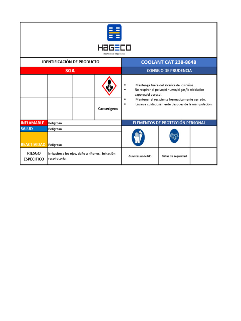 Seguridad en el uso de Coolant CAT 238-8648 | PDF