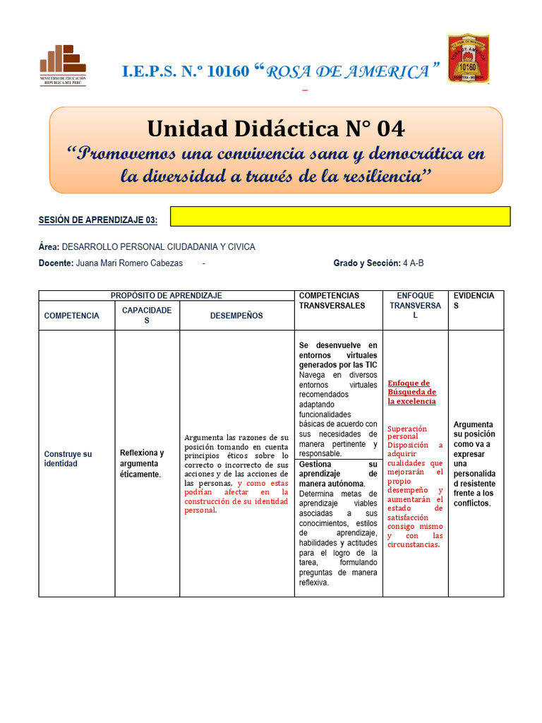 3 Sesion Unidad 4 Cuarto | PDF | Aprendizaje | Evaluación