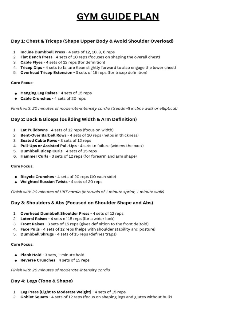 Comprehensive 6-Day Gym Workout Plan | PDF | Physical Exercise ...