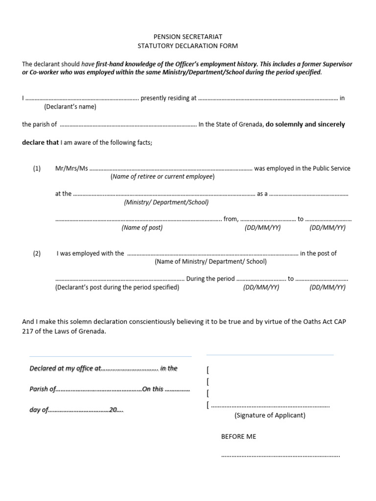 Pension Secretariat Statutory Declaration Form | PDF