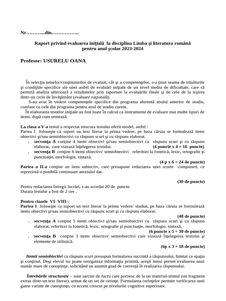Raport Evaluare Initiala | PDF