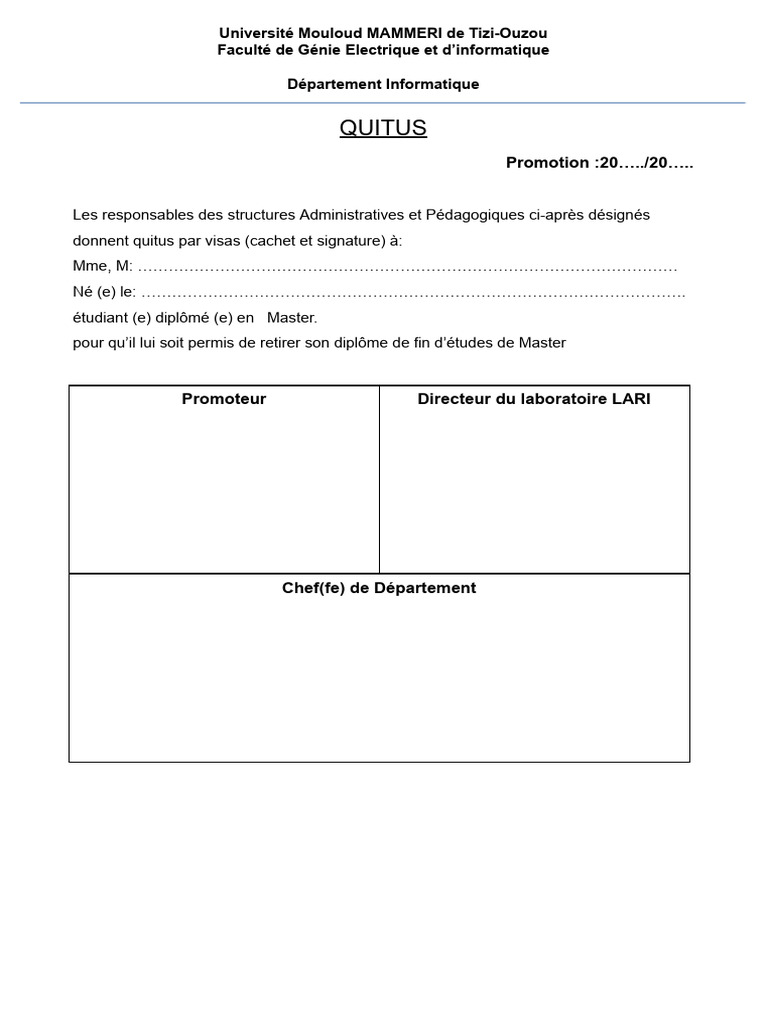 Quitus pour Diplôme de Master | PDF