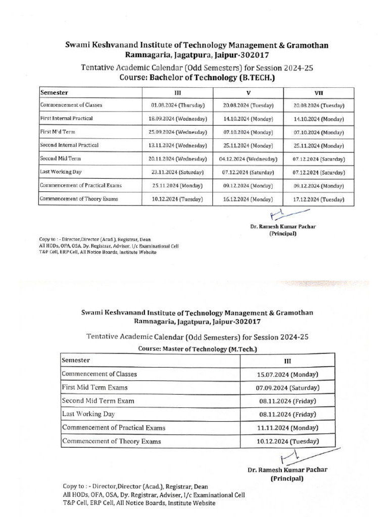Academic Calendar for Ay 2024-25 Odd Semester | PDF
