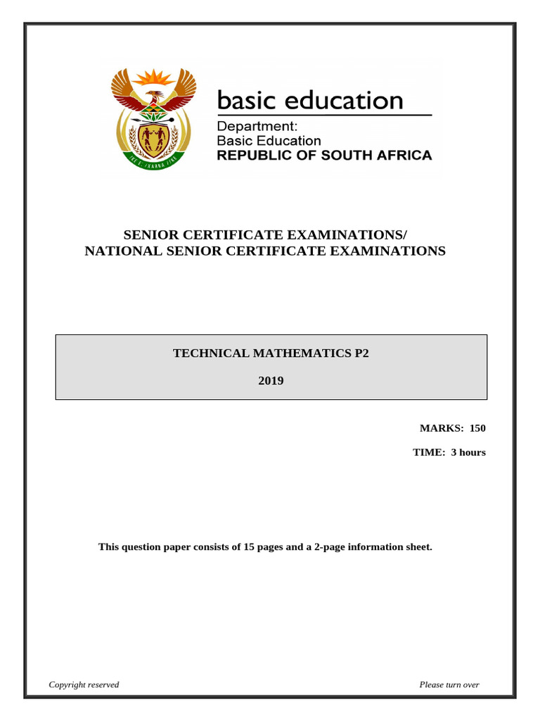 Technical Mathematics P2 May-June 2019 Eng | PDF | Sphere | Area