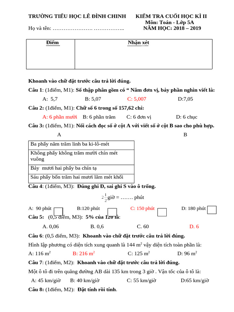 De Thi Hoc Ki 2 | PDF