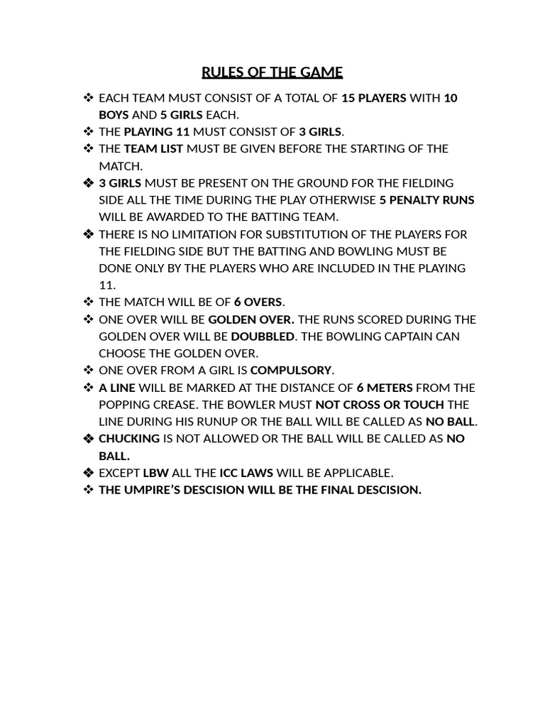 Cricket Rules For Intramural | PDF