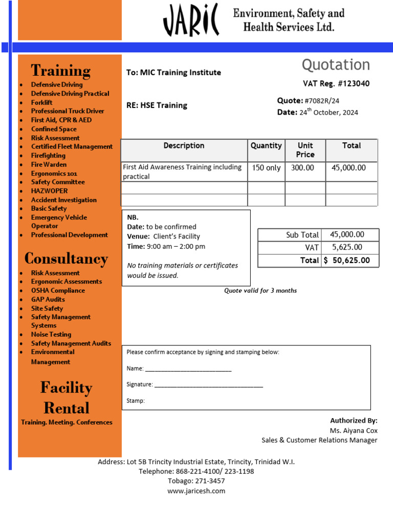 HSE Training Quotation for MIC Institute | PDF | Safety | Occupational ...