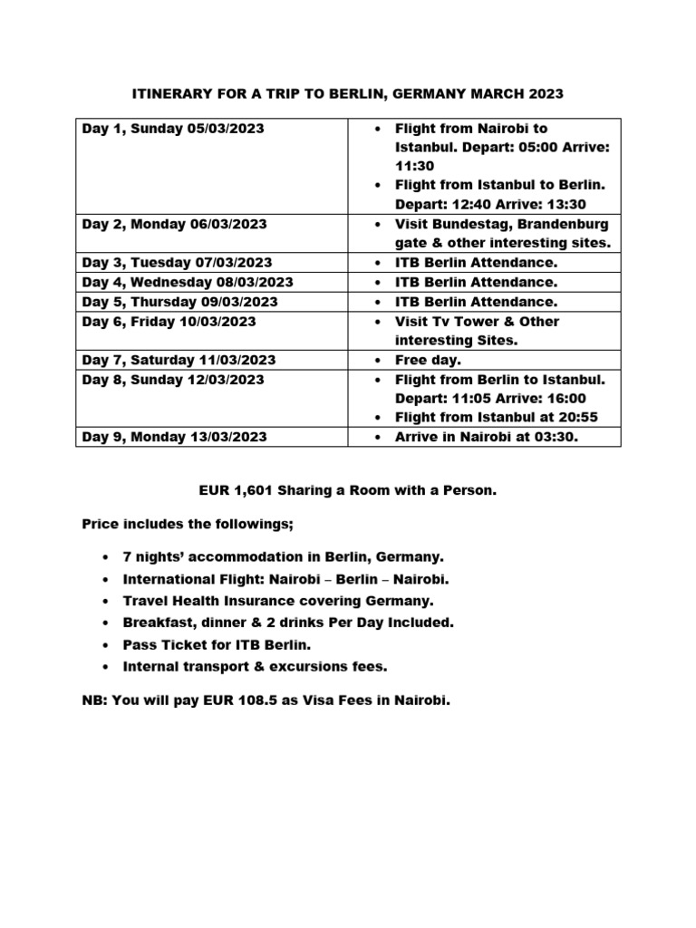 Berlin Trip Itinerary March 2023 | PDF