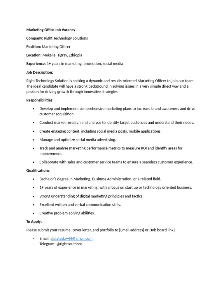Marketing Office Job Vacancy | PDF