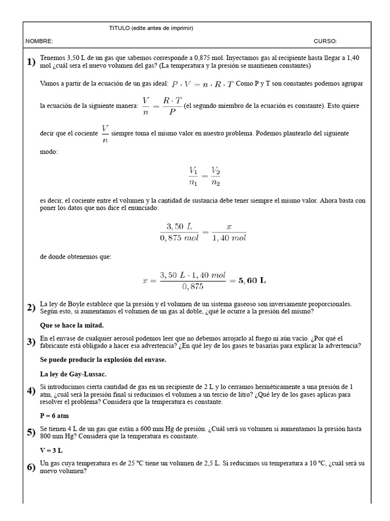 Problemas de Gases Ideales y Leyes | PDF | Gases | Materiales transparentes