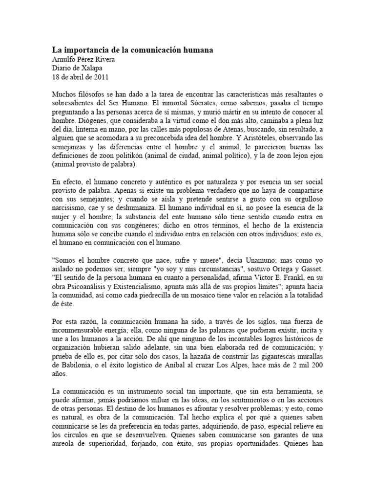 Importancia de la Comunicación Humana | PDF | Comunicación | Humano